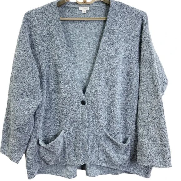 Pure J Jill One Button Oversized Boxy Cardigan Blue/gray Soft Fuzzy Fleece XL - Picture 1 of 8